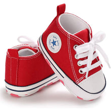 Load image into Gallery viewer, Unisex High Top Sneaker Soft Anti-Slip Sole Newborn Infant Denim Shoes
