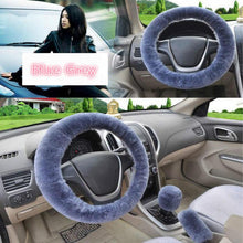 Load image into Gallery viewer, Universal Cute and Stylish Fluffy Fur Steering Wheel Cover Steering-wheel Plush Car Steering Wheel Warm Soft Fur Fuzzy Steering Wheel Covers Winter Faux fur Hand Brake &amp; Gear Cover Set Car Interior Accessories Fuzzy Steering Wheel Cover for Women
