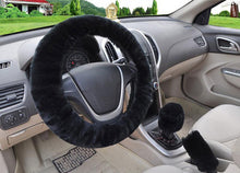 Load image into Gallery viewer, Universal Cute and Stylish Fluffy Fur Steering Wheel Cover Steering-wheel Plush Car Steering Wheel Warm Soft Fur Fuzzy Steering Wheel Covers Winter Faux fur Hand Brake &amp; Gear Cover Set Car Interior Accessories Fuzzy Steering Wheel Cover for Women
