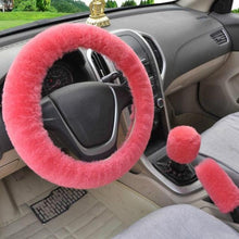 Load image into Gallery viewer, Universal Cute and Stylish Fluffy Fur Steering Wheel Cover Steering-wheel Plush Car Steering Wheel Warm Soft Fur Fuzzy Steering Wheel Covers Winter Faux fur Hand Brake &amp; Gear Cover Set Car Interior Accessories Fuzzy Steering Wheel Cover for Women
