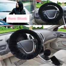 Load image into Gallery viewer, Universal Cute and Stylish Fluffy Fur Steering Wheel Cover Steering-wheel Plush Car Steering Wheel Warm Soft Fur Fuzzy Steering Wheel Covers Winter Faux fur Hand Brake &amp; Gear Cover Set Car Interior Accessories Fuzzy Steering Wheel Cover for Women
