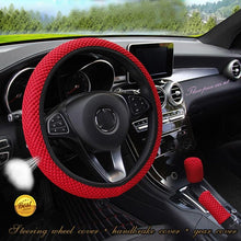 Load image into Gallery viewer, Universal Ice Silk Steering Wheel Cover Wear-resistant Anti-slip Car Accessories Microfiber Breathable Ice Silk Steering Wheel Cover Gear Handbrake Breathable Anti-Slip Warm  Steering Wheel Cover Winter Cool Summer Cover Interior
