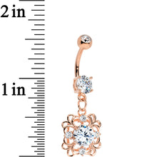Load image into Gallery viewer, Clear CZ Gem Rose Gold Plated Steel Blooming Flower Dangle Belly Ring
