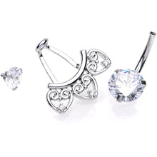 Load image into Gallery viewer, Clear Gem Enchanted Hearts Dangle Belly Ring

