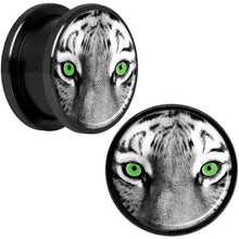 Load image into Gallery viewer, Black White Tiger Eyes Black Anodized Screw Fit Plug Set 5/8
