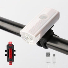 Load image into Gallery viewer, USB Rechargeable  3 Mode Bicycle Front Light Lamp Bike Headlight Cycling LED Powerful Bicycle Front Headlight Waterproof Bike Headlight End Tail Light Set 300 Lumen
