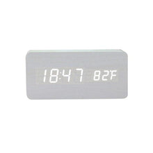 Load image into Gallery viewer, USB/AAA Powered LED Digital Clock Wooden Alarm Clock Table Clock Wooden Digital Alarm Clock with Wireless Charging 3 Alarms LED Display Sound Control and Snooze Dual for Bedroom Bedside Office Voice Control Electronic Clock Desktop Decor
