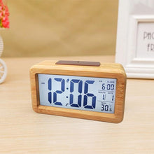 Load image into Gallery viewer, USB/AAA Powered LED Digital Clock Wooden Alarm Clock Table Clock Wooden Digital Alarm Clock with Wireless Charging 3 Alarms LED Display Sound Control and Snooze Dual for Bedroom Bedside Office Voice Control Electronic Clock Desktop Decor
