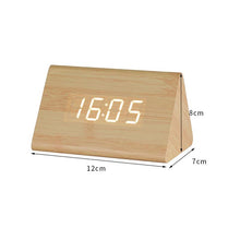 Load image into Gallery viewer, USB/AAA Powered LED Digital Clock Wooden Alarm Clock Table Clock Wooden Digital Alarm Clock with Wireless Charging 3 Alarms LED Display Sound Control and Snooze Dual for Bedroom Bedside Office Voice Control Electronic Clock Desktop Decor
