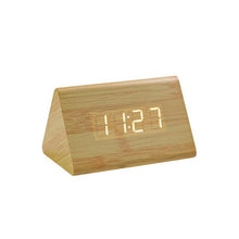Load image into Gallery viewer, USB/AAA Powered LED Digital Clock Wooden Alarm Clock Table Clock Wooden Digital Alarm Clock with Wireless Charging 3 Alarms LED Display Sound Control and Snooze Dual for Bedroom Bedside Office Voice Control Electronic Clock Desktop Decor
