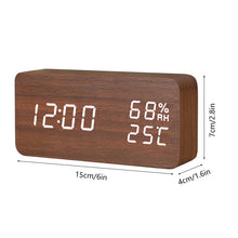 Load image into Gallery viewer, USB/AAA Powered LED Digital Clock Wooden Alarm Clock Table Clock Wooden Digital Alarm Clock with Wireless Charging 3 Alarms LED Display Sound Control and Snooze Dual for Bedroom Bedside Office Voice Control Electronic Clock Desktop Decor
