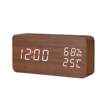 Load image into Gallery viewer, USB/AAA Powered LED Digital Clock Wooden Alarm Clock Table Clock Wooden Digital Alarm Clock with Wireless Charging 3 Alarms LED Display Sound Control and Snooze Dual for Bedroom Bedside Office Voice Control Electronic Clock Desktop Decor
