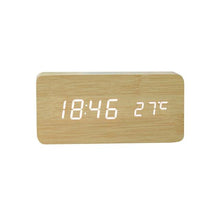 Load image into Gallery viewer, USB/AAA Powered LED Digital Clock Wooden Alarm Clock Table Clock Wooden Digital Alarm Clock with Wireless Charging 3 Alarms LED Display Sound Control and Snooze Dual for Bedroom Bedside Office Voice Control Electronic Clock Desktop Decor
