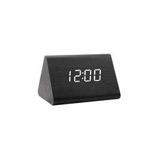 Load image into Gallery viewer, USB/AAA Powered LED Digital Clock Wooden Alarm Clock Table Clock Wooden Digital Alarm Clock with Wireless Charging 3 Alarms LED Display Sound Control and Snooze Dual for Bedroom Bedside Office Voice Control Electronic Clock Desktop Decor
