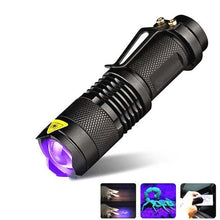 Load image into Gallery viewer, UV 365nm light wood's lamp Rechargeable Portable Mini Handheld Fluorescent Agent  Purple Light USB Ultraviolet Flashlight Detection Flashlight For Dog Urine Pet Stains 370nm
