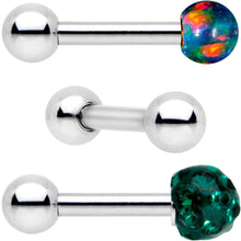 Load image into Gallery viewer, 16G 1/4 Green Faux Opal Ball Cartilage Tragus Earring 3 Pack Set
