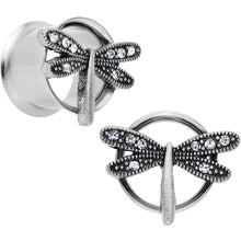 Load image into Gallery viewer, 9/16 Clear Gem Steel Hi Sky Dragonfly Double Flare Tunnel Plug Set
