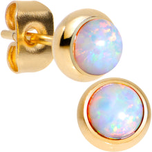 Load image into Gallery viewer, White Synthetic Opal Gold IP 316L Surgical Steel Stud Earrings
