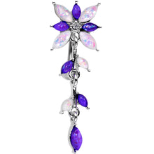 Load image into Gallery viewer, White Purple Gem Frosted Flower Trail Top Mount Dangle Belly Ring
