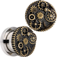 Load image into Gallery viewer, Steampunk Gears and Gizmos Screw Fit Tunnel Plug Set 2G to 1 Inch
