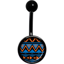 Load image into Gallery viewer, Blue Orange Tribal Print Black Belly Ring
