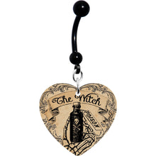 Load image into Gallery viewer, Witches Brew Poison Potion Halloween Black Heart Dangle Belly Ring
