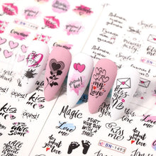 Load image into Gallery viewer, Valentines Heart Letter Flower Nail Stickers Sliders For Nails Water Decals Sticker Tips Manicure Decals for Nail Art Decoration Including Hearts Stars Letters Bowknot Leaves Flowers Plants Fruits Butterflies Nail Art Decoration
