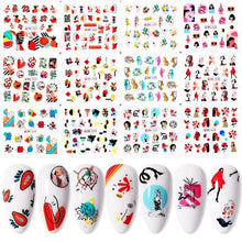 Load image into Gallery viewer, Valentines Heart Letter Flower Nail Stickers Sliders For Nails Water Decals Sticker Tips Manicure Decals for Nail Art Decoration Including Hearts Stars Letters Bowknot Leaves Flowers Plants Fruits Butterflies Nail Art Decoration
