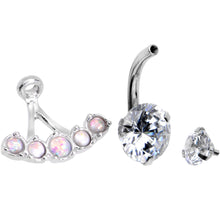 Load image into Gallery viewer, White Faux Opal Clear CZ Gem Sassy Fashions Dangle Belly Ring
