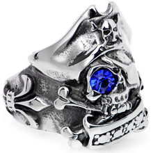 Load image into Gallery viewer, Blue Gem Scary Eyed Pirate Finger Ring
