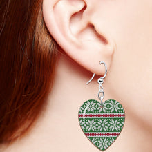 Load image into Gallery viewer, Green Red Christmas Sweater Heart Fishhook Dangle Earrings
