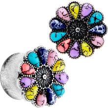 Load image into Gallery viewer, Southwestern Pinwheel Flower Double Flare Plug Set Set 2G to 22mm
