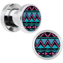 Load image into Gallery viewer, Pink Teal Tribal Print Steel Screw Fit Plug Set 2G
