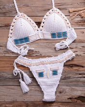 Load image into Gallery viewer, Vintage Blue Bikinis 2 Piece Halter Bikini Set Women High Waist Sequin Swimsuit  Set Handmade Crochet High Quality Swimsuit Women Push Up Swimwear Knitted Beach Wear Bathing Suit
