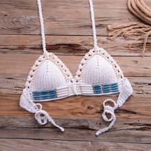 Load image into Gallery viewer, Vintage Blue Bikinis 2 Piece Halter Bikini Set Women High Waist Sequin Swimsuit  Set Handmade Crochet High Quality Swimsuit Women Push Up Swimwear Knitted Beach Wear Bathing Suit
