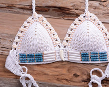 Load image into Gallery viewer, Vintage Blue Bikinis 2 Piece Halter Bikini Set Women High Waist Sequin Swimsuit  Set Handmade Crochet High Quality Swimsuit Women Push Up Swimwear Knitted Beach Wear Bathing Suit
