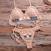 Load image into Gallery viewer, Vintage Blue Bikinis 2 Piece Halter Bikini Set Women High Waist Sequin Swimsuit  Set Handmade Crochet High Quality Swimsuit Women Push Up Swimwear Knitted Beach Wear Bathing Suit

