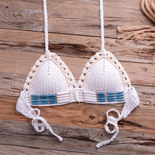 Load image into Gallery viewer, Vintage Blue Bikinis 2 Piece Halter Bikini Set Women High Waist Sequin Swimsuit  Set Handmade Crochet High Quality Swimsuit Women Push Up Swimwear Knitted Beach Wear Bathing Suit
