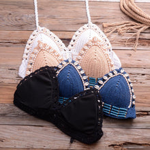 Load image into Gallery viewer, Vintage Blue Bikinis 2 Piece Halter Bikini Set Women High Waist Sequin Swimsuit  Set Handmade Crochet High Quality Swimsuit Women Push Up Swimwear Knitted Beach Wear Bathing Suit
