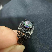 Load image into Gallery viewer, Vintage Gothic Style Synthetic Rainbow Stone Ring with Imitation Black Zirconia
