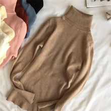 Load image into Gallery viewer, Vintage Style Autumn Winter Thick Sweater For Women Knitted Ribbed Pullover Sweater Long Sleeve Turtleneck Slim Jumper Soft Warm Pullover
