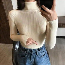 Load image into Gallery viewer, Vintage Style Autumn Winter Thick Sweater For Women Knitted Ribbed Pullover Sweater Long Sleeve Turtleneck Slim Jumper Soft Warm Pullover
