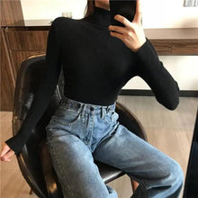 Load image into Gallery viewer, Vintage Style Autumn Winter Thick Sweater For Women Knitted Ribbed Pullover Sweater Long Sleeve Turtleneck Slim Jumper Soft Warm Pullover
