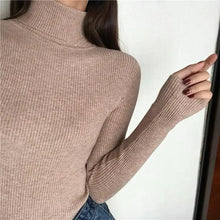 Load image into Gallery viewer, Vintage Style Autumn Winter Thick Sweater For Women Knitted Ribbed Pullover Sweater Long Sleeve Turtleneck Slim Jumper Soft Warm Pullover

