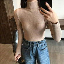 Load image into Gallery viewer, Vintage Style Autumn Winter Thick Sweater For Women Knitted Ribbed Pullover Sweater Long Sleeve Turtleneck Slim Jumper Soft Warm Pullover
