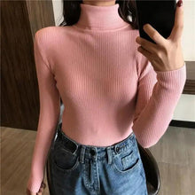 Load image into Gallery viewer, Vintage Style Autumn Winter Thick Sweater For Women Knitted Ribbed Pullover Sweater Long Sleeve Turtleneck Slim Jumper Soft Warm Pullover
