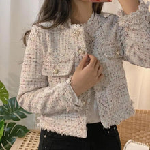Load image into Gallery viewer, Vintage Style Autumn Winter Tweed Jackets For Women O-Neck Long Sleeve Loose Wool Coat Single Breasted Outwear For Girls
