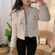 Load image into Gallery viewer, Vintage Style Autumn Winter Tweed Jackets For Women O-Neck Long Sleeve Loose Wool Coat Single Breasted Outwear For Girls
