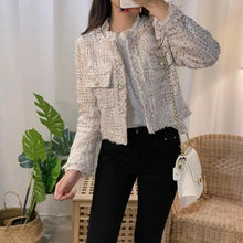 Load image into Gallery viewer, Vintage Style Autumn Winter Tweed Jackets For Women O-Neck Long Sleeve Loose Wool Coat Single Breasted Outwear For Girls
