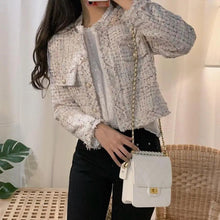 Load image into Gallery viewer, Vintage Style Autumn Winter Tweed Jackets For Women O-Neck Long Sleeve Loose Wool Coat Single Breasted Outwear For Girls
